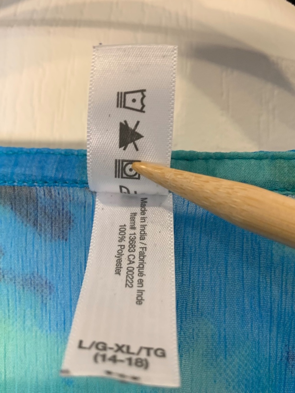 Blue & Teal Tie-Dye Beach Cover-Up Tunic Lightweight Flowy L - Picture 5 of 5